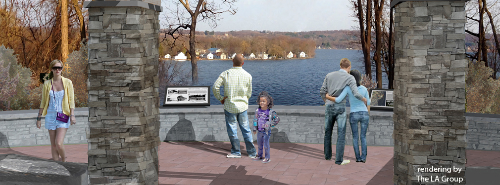 View toward Saratoga Lake from Plaza Pavilion Overlook (rendering by The LA Group)